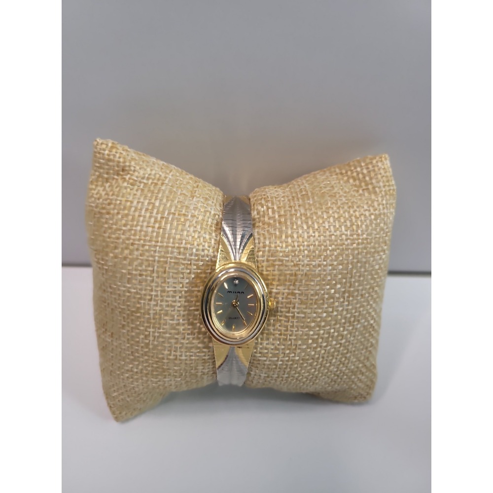 Milan Women's Quartz Watch Two Tone Gold Silver Cuff Bangle Bracelet White Dial